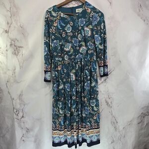 Eliza J Dress Womens 8 Medium Blue Floral Midi Maxi Long Sleeve Shift Stretch
